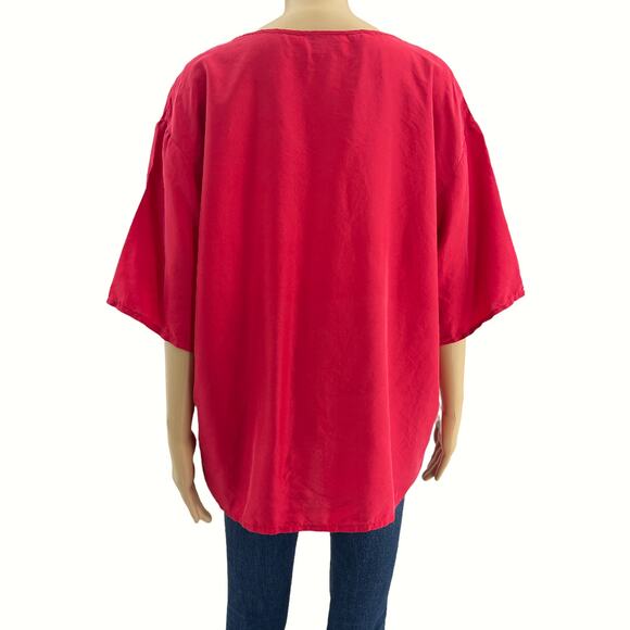 VINTAGE Eclipse LARGE 90's 100% SILK Red Short Sleeve Blouse Top - Picture 4 of 8